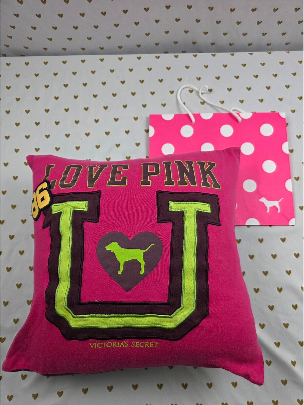 Vintage Victoria's Secret PINK University U 86 Dog Throw Pillow Y2K Rare